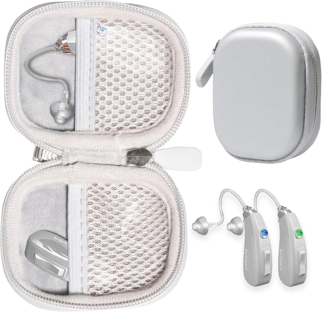 CaseSack Case for Hearing Aid kompatybilny z EarCertical EasyCharge Rechariable Aid również dla Otofonix Elite / Encore, Banglijian, Britzgo, My Tone, LIGINN, Blaids, Lexie, Tweak (Silver)