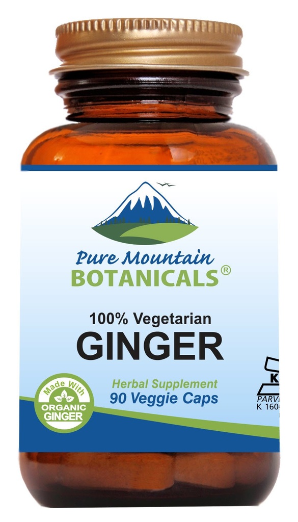 Pure Mountain Botanicals Ginger Capsules - 1000mg Organic Ginger Root - 90 Count - Kosher Vegan Non-GMO Gluten Free Supplement