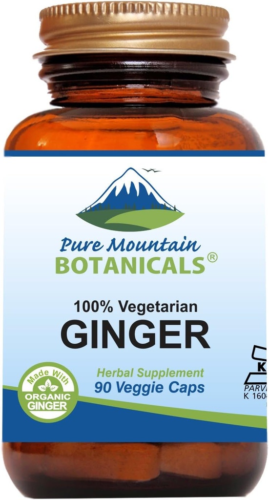 Saf Dağ Botanikaları Ginger Capsules - 1000mg Organic Ginger Root Supplement ilə Kosher Vegan