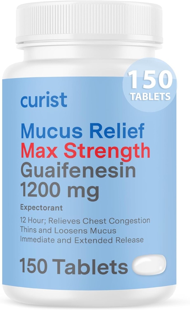 Curist Guaifenesin 1200 Mg 扩展释放平板电脑 - 150 计数最大强度 Mucus 救济平板电脑 OTC - 清除摄入