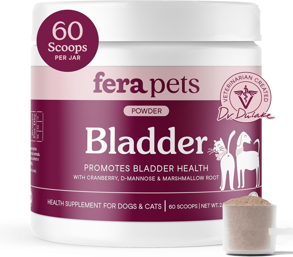 Fera Pets Bladder Support - Cranberry für Hunde & Katzen - D-Mannose & Marshmallow Root - Urinary Tract Support - Unterstützt Normalen Urin pH - Boosts Immunität - 60 Scoops