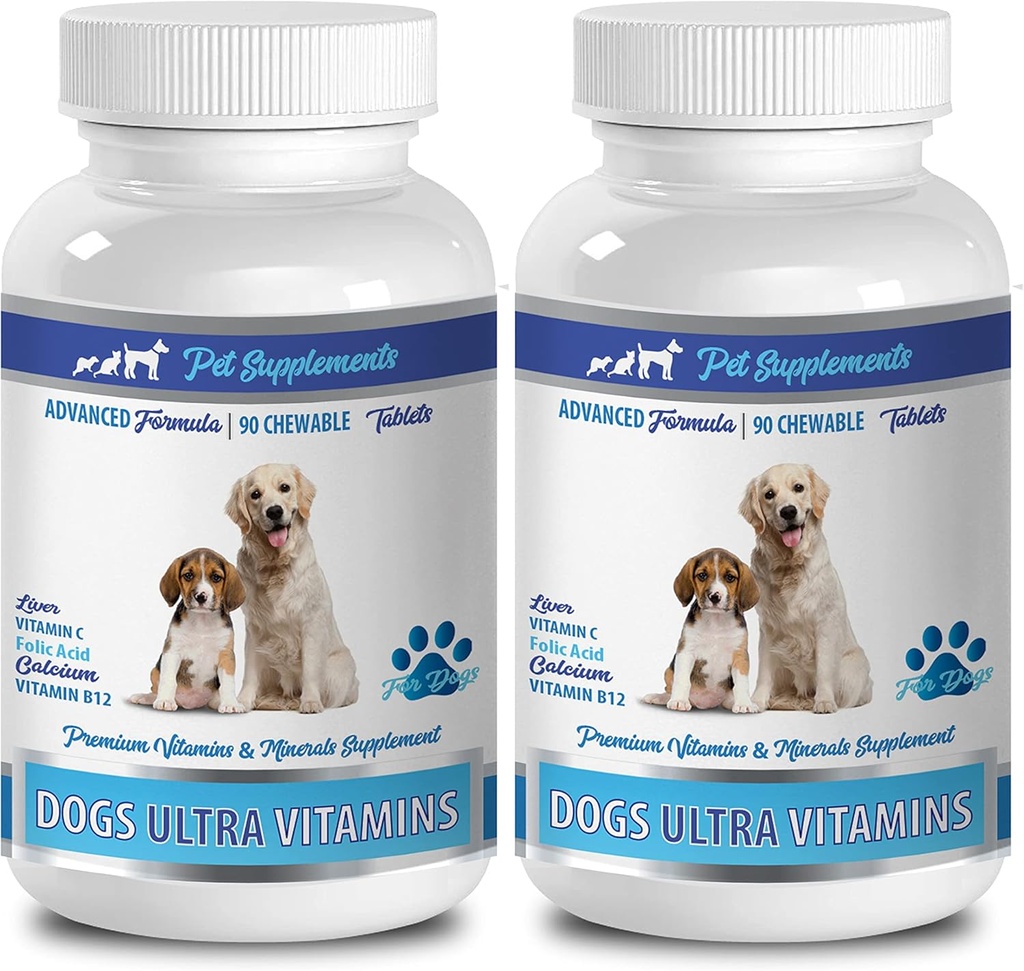 Vitamins for Dogs - Dog Ultra Vitamins - Minerals - Essential NUTRIENTS - Premium and Natural - Dog Calcium Tablets - 2 Bottles (180 Chews)