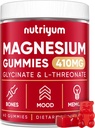 Magnesio Glycinate Gummies helduentzat eta haurrentzat - 410mg Elemental Magnesium L-Threonate Chewables for Bones & Memory Support, Calm Mood - 2 Month Supply Magnesium Gummies Supplement Complex - 60 pcs