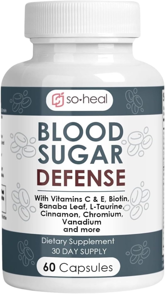 Sugar Shield Defense Supplement - Kaneli, Kromi, Vandium, Triple Protection for Heart, Metabolia, Energia - 60 kapselia, Valmistettu USA