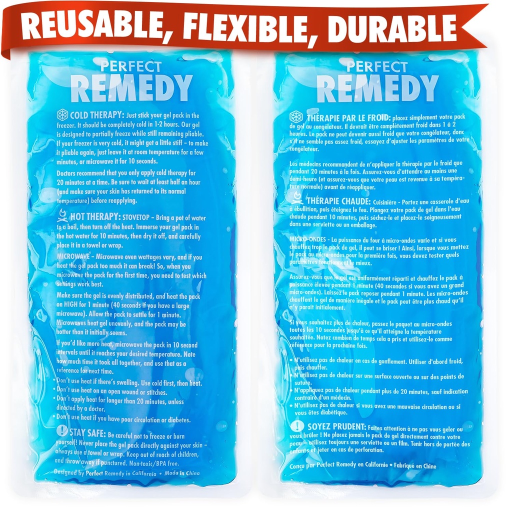 Perfect Remedy 2-Pack Gel Ice Packs for Injuries Reusable, Hot & Cold Pack that’s Durable, Soft & Flexible, Fast Relief & Recovery (Blue, Reg 2PK)