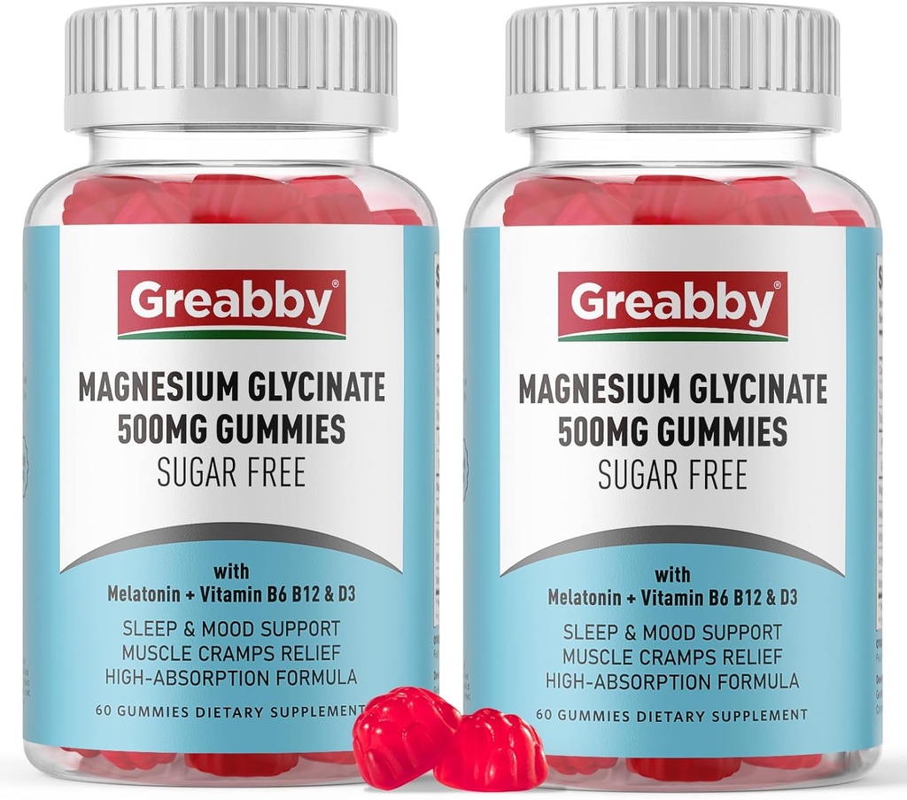 Magnesium Glycinat Gummies 500 mg til voksne sovende støtte, Chewable Magnesium Gummies til kvinder & mænd, Muskel Relief & Magnesium Supply (120 Gummies)