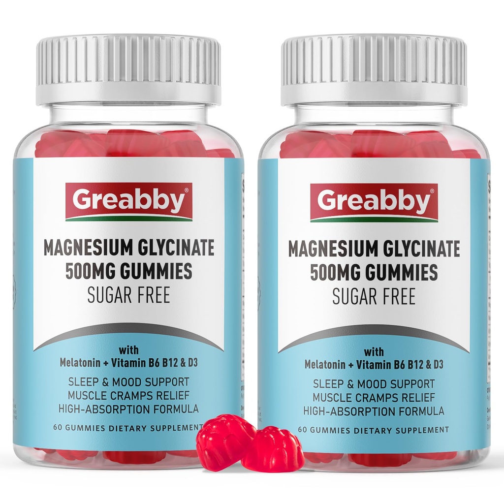 Magnesium Glycinate Gummies 500mg for Adults Sleep Support, Chewable Magnesium Gummies for Women & Men, Muscle Relief & Magnesium Supply (120 Count)