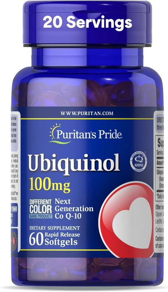Puritaan Pride Ubikinol 100 mg Kardiovaskulaarne Tervis 60 Kiiresti vabastavad softgelid