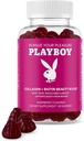 Playboy - Collagen + Biotin Beauty Boost Gumies for Hair, Skin, Nails & Lash (60 Gumies) - Málna Ízesített Biotin & Collagen Supplement for Women & Men - Non-GMO, Gluten Free, Nut Free Gumy