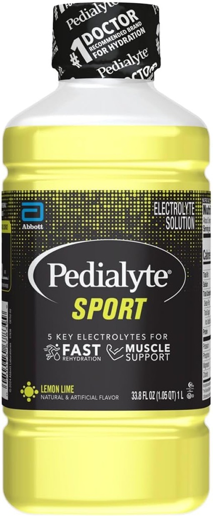 Pedialyte Sport Electrolyte Solution Support 124; 5 Kluczowe elektrolity do wsparcia mięśni 124; Szybkie nawodnienie przed, Podczas, & Po ćwiczeniach 124; Lemon Lime, 1 Liter