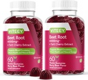 Viteey Beet Root Gummies con Tart Cherry - Beetroot Suplemento para a saúde cardíaca, apoio á presión arterial - Vegan, Gluten-Free - 120 Count