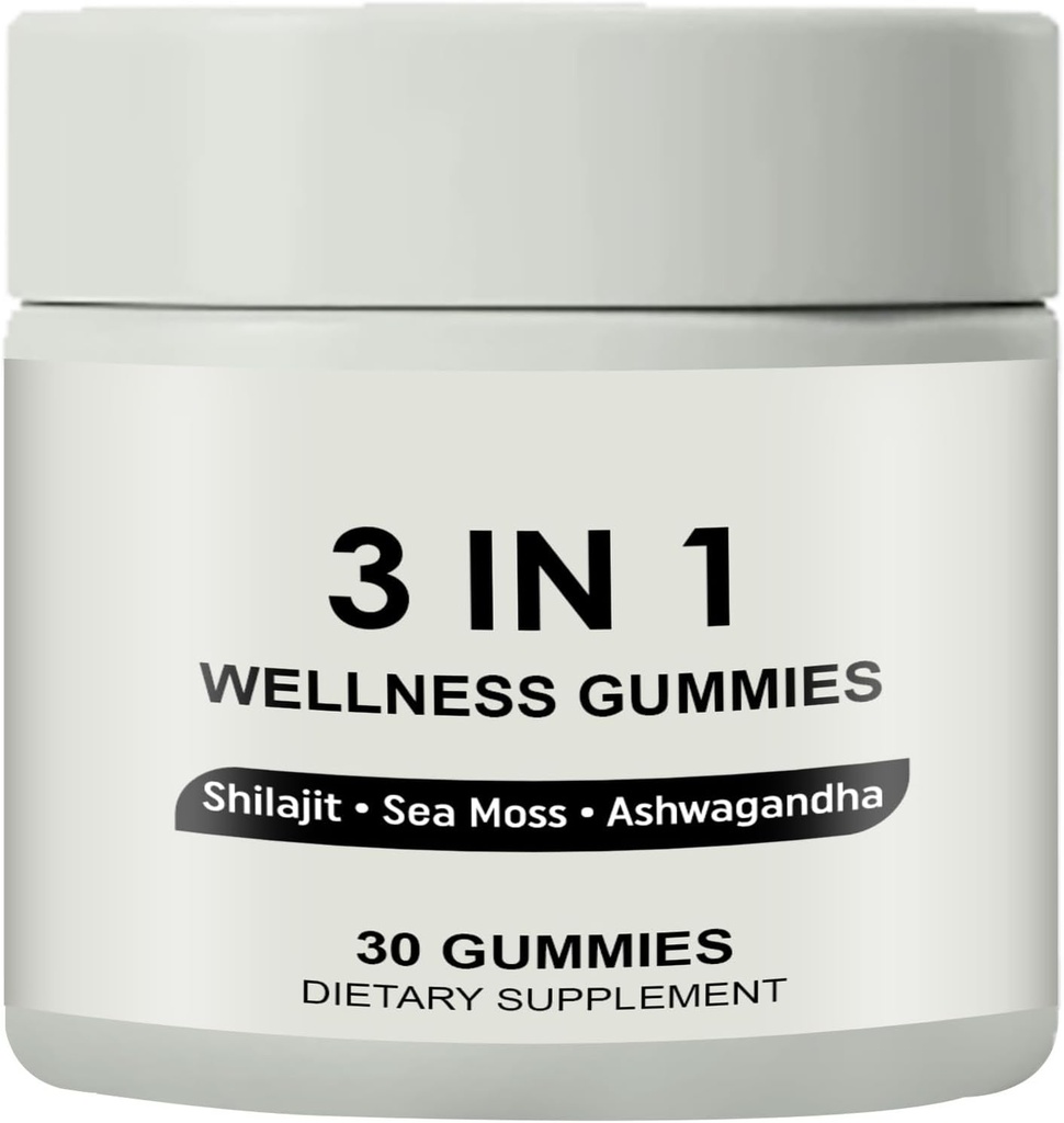 3 sur 1 Gummies, 3 sur 1 Gummies de Shilajit pour hommes, Gummies de Bien-Être de Shilajit (Shilajit + Moss de mer + Ashwagandha), Gummies de Shilajit pour hommes, non-OGM