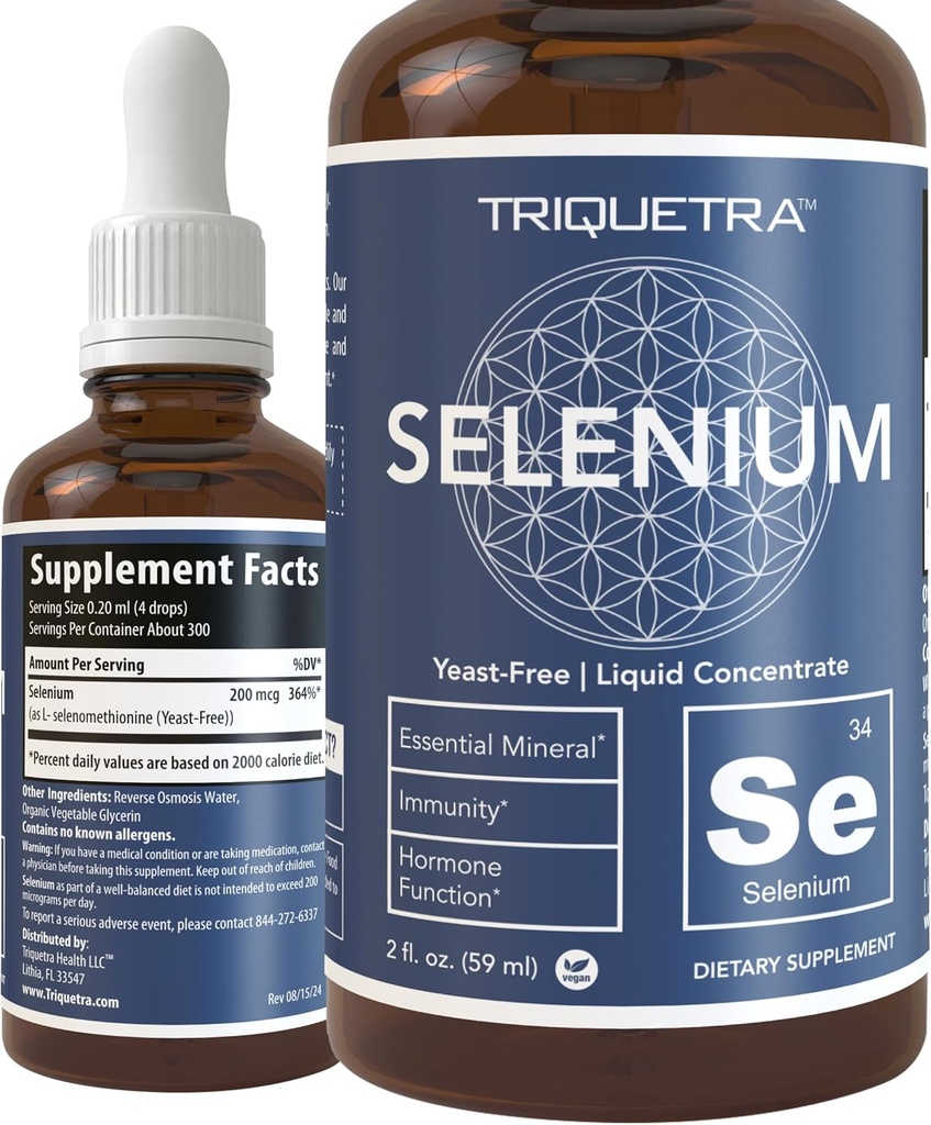 Selen - 200 mcg, Selenomethionine Form, 300 portioner - Vegan, Glasflaskan, Yeast Free - Sublingual Liquid Concentrate - Antioxidant, stöder immunitet, sköldkörtelhälsa (2 oz.)