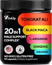 Tongkat Ali para homens 20 em 1 com Astragalus - EUA Made Mens Suplemento Complexo com Black Maca Root, L-Arginina, Ginseng, cálcio, Astragalus para suporte de força normal e resistência - 90 Caps