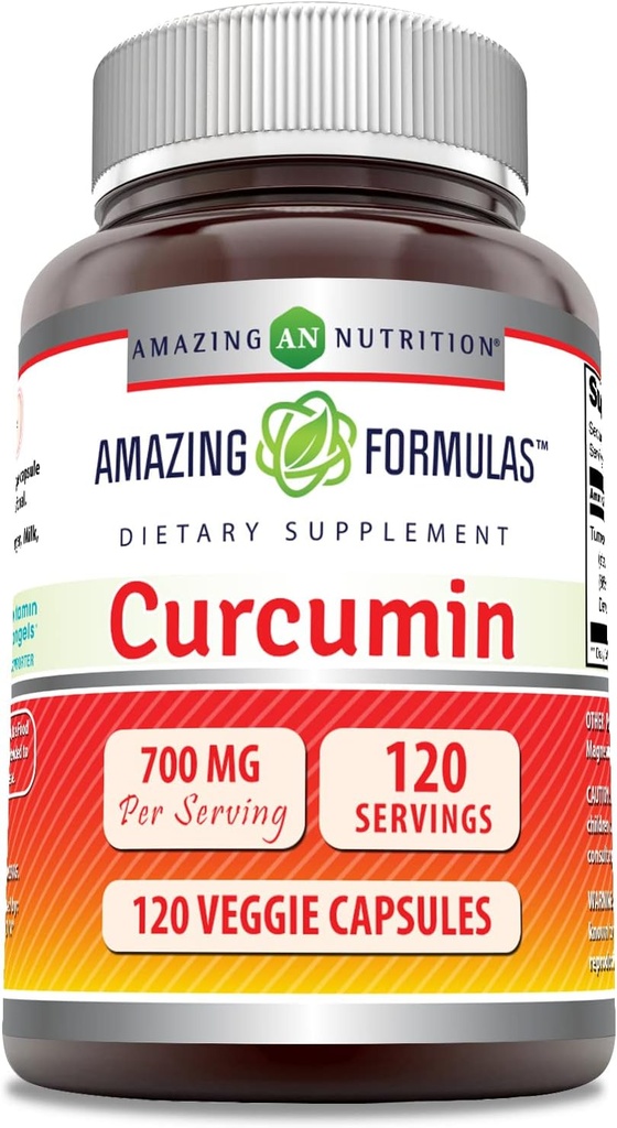 Amazing Formulas Curcumin Supplement | 700 Mg | 120 Veggie kapslid | Kurkum juure ekstrakt | Non-GMO | Gluteenivaba | Valmistatud USAs