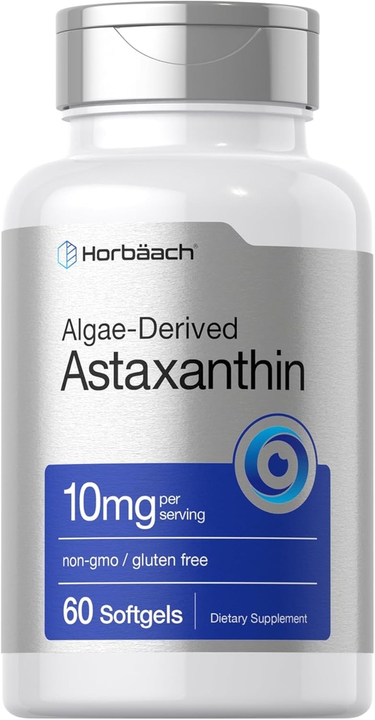 Horbäach Astaxanthin 10mg 60 Softgels Algale Derived Công thức không-GMO, Gluten free Append