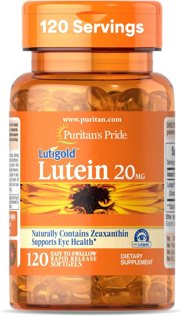 清教徒的骄傲 Premium LutigoldTM Lutein Carotinoid 20 mg 与 Zeaxanthin 的男女配角, 眼科健康支持的饮食补充, 8个月供应, 120 易吞软胶