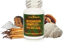Kompleks Jamur dengan Anti- Aging. Mashroom Alam - berbasis Anti- Aging Suplemen dengan Chaga, Mane Singa, Cordyceps, Reishi, Collagen, Acid Hyaluronic, Vitamin B1, B2, B6, C, D.