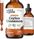 Wild & Organic Ceylon Cinnamon Tinctuur 500 mg - Liquid Cinnamon Supplementen voor Algemene Ondersteuning - Cinnamomum Verum Bark Extract - Vegan, Sugar & Alcohol-Free, Non-GMO - 4 fl oz