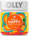 OLLY Hello Happy Gummy Worms, Mood Balance Unterstützung, Vitamin D, Saffron, Adult Chewable Supplement, Tropical Zing - 60 Count