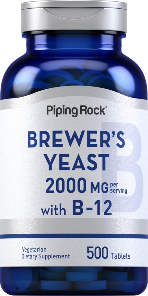 Piping Rock Brewer's Yeast Tablets 2000mg / 500 Pills / B12 ilə | Vegetarian, Non-GMO Təhsil