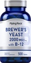 Piping Rock Brewer Yeast Tablets 2000mg | 500 Pills | con B12 | Vegetariano, Supplemento non OGM