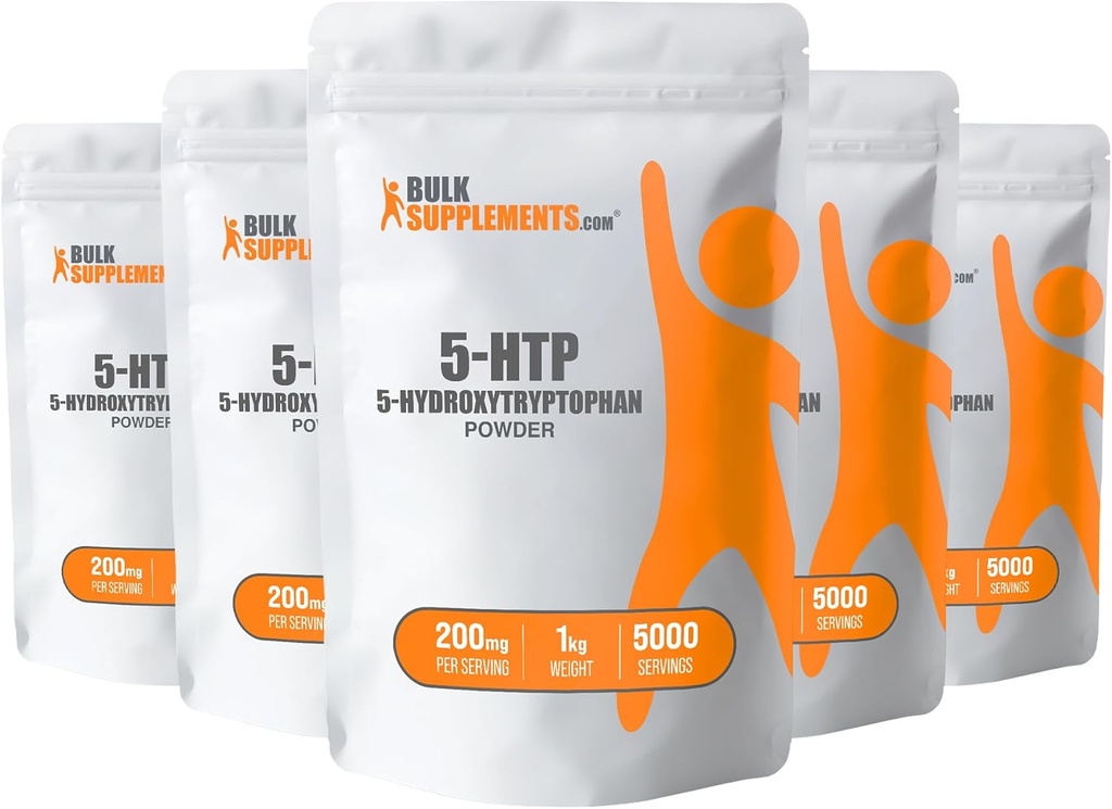 BulkSupplements.com 5-HTP pulber - 5-Hydroxytryptophan, 5 HTP täiendus - 5-HTP 200mg, Mood Support Supplement - Gluteenivaba, 200mg per Serving, 5kg (11 naela) (pakk 5)