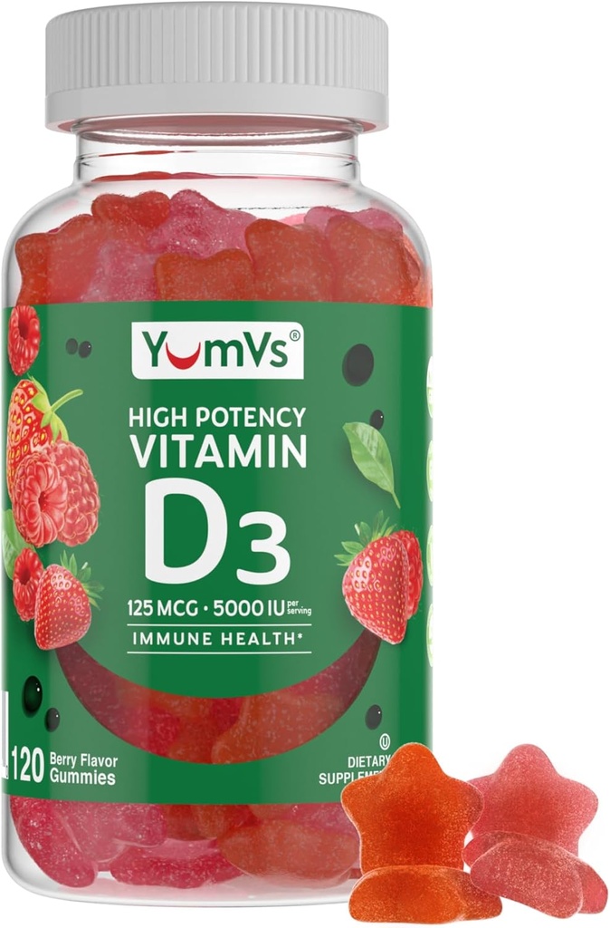 Vitamin D3 Gummies 5000 IU 125mcg D3 Gummies - Support Immune Support, powerful Bone Health - Non-GMO, Gluten-Free, Dairy-Free, Vitamin D Gummy(120 count)