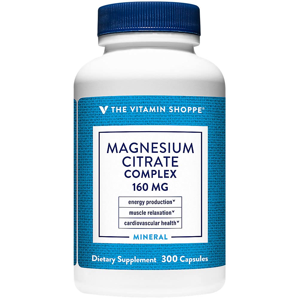 The Vitamin Shoppe Magnesium Citrate 160MG - Muscle Relaxation, Bone Health & Energy Production, Highly Absorbable (300 Capsules)