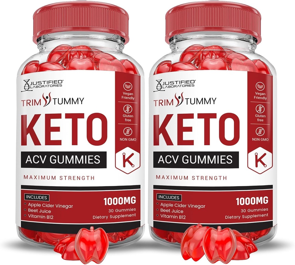 Odůvodněné laboratoře (2 Pack Trim Tummy Keto ACV Apple Cider Ocet připravený s granátovou řepou Juice Powder B12 Vegan Non GMO 120 Gumy