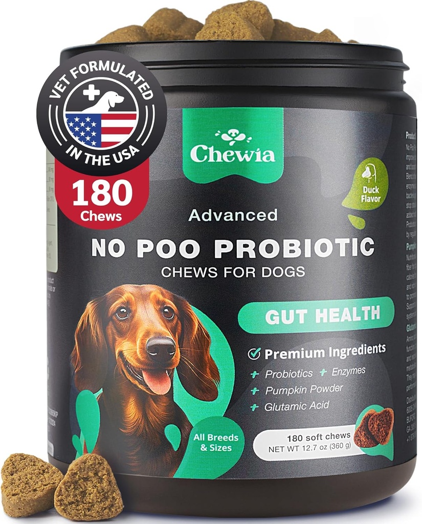 Koprofagija Deterrent - Brez poo žveči za pse - Probiotiki za digestivno zdravje z encimi - Pasji stool jemo Deterrent - Prebavne, zobozdravstvene, Gut & Imune Health Treats - No Poop