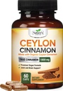 Ceylon Cinnamon Capsules 1800mg - Certified Organic Cinnamon, Bottled in USA, & Pure Extrate Speylon Cinnamon, Antioksidant Pills, Non-GMO & Gluten Free, Sugar Free - 60 Capsules