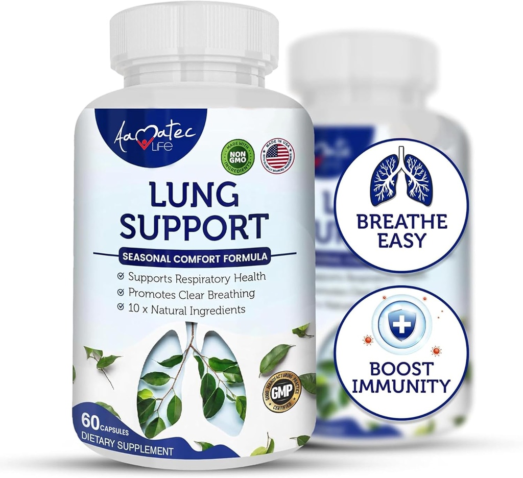 Soporte de pulmón Suplementos dietéticos Herbal Breathing Support 10 ingredientes activos Fórmula original para Lung Health Lung Cleanse Fórmula Suplemento para el sistema bronquial 60 cápsulas no GMO