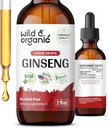 Wild & Organic Korean Red Ginseng Extract Drops - Panax Ginseng Supplement for Immune Support - Liquid Root Tinctuur voor algehele welzijn - Vegan, Sugar & Alcohol-Free - 2 fl oz
