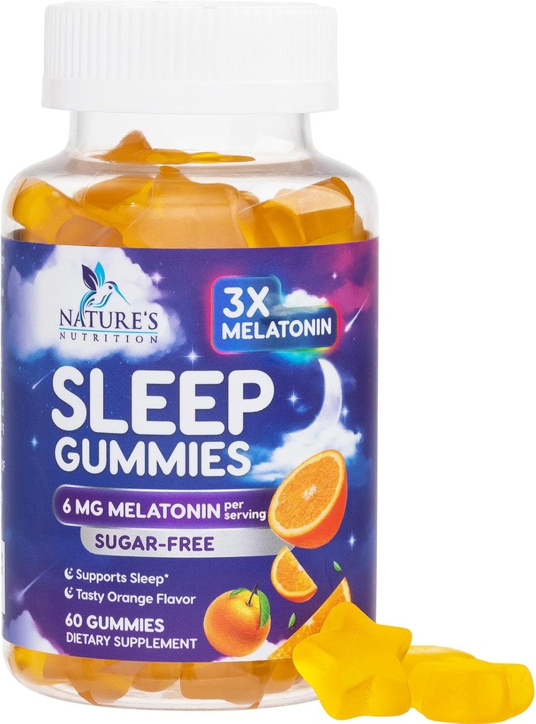Melatonin Sleep Gummies Sugar Free - 6 mg Melatonin Sleep Gummies for Yetişkinler, Ekstra Güçlü Uyku Gummy Supplements, Occasional Sleep Support Supplement, 6 mg Gomitas para Dormir - 60 Count