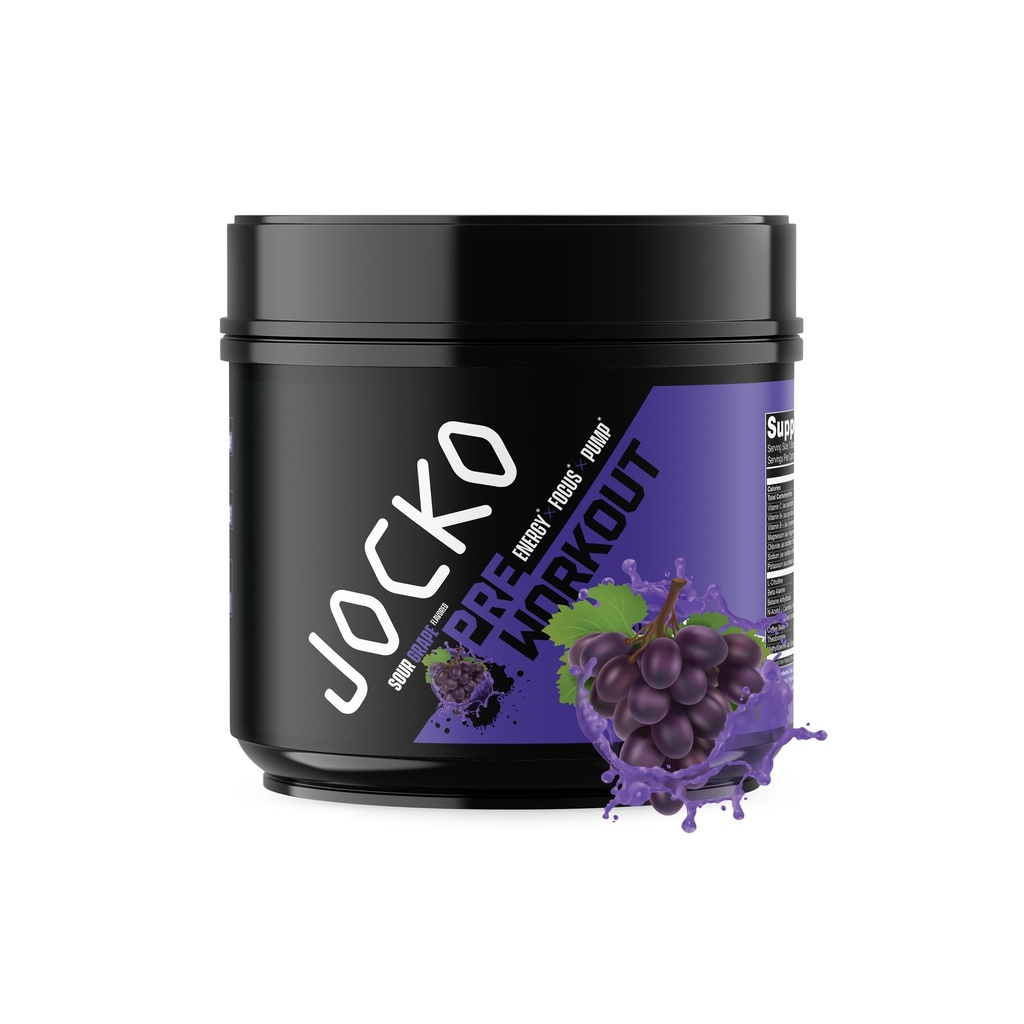 Jocko Fuel Pre Workout for Men & Women - High Stim Low Sugar Blend with Beta Alanine + L-Citrulline, Support Muscle Pump, Energy, & Recovery, 200mg of Caffeine Sour Grape, 30 Servings 1.31lbs (594 G)