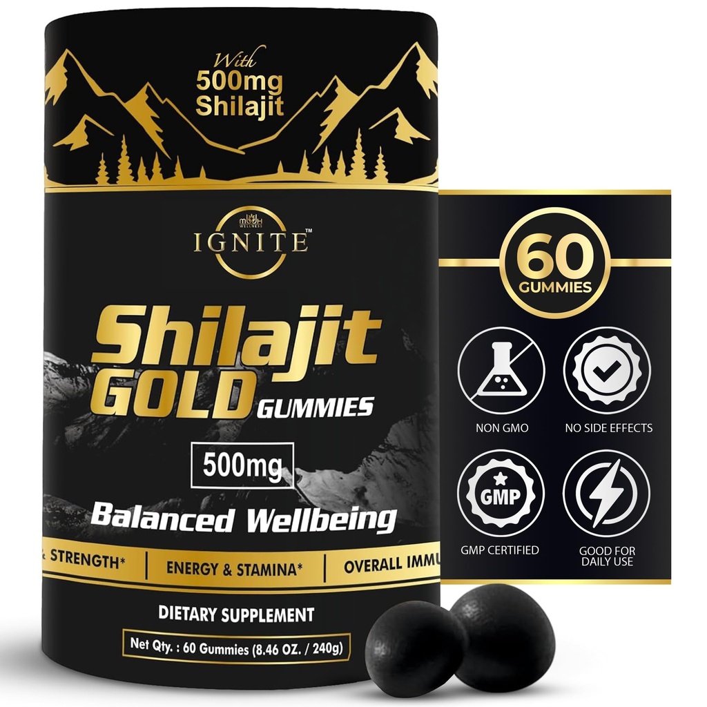 Pure Himalayan Shilajit Gummies – 75%+ Fulvic Acid, High Potency Gold Grade – Blend for Energy, Vitality & Immune Support, Travel - Friendly, Tamarind Flavor – 60 Gummies