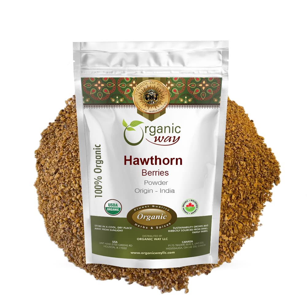 Organic Way Hawthorn Berry Powder (Crataegus monogyna) - European Wild-Harvest | Organic & Kosher Certified | Vegan | Non GMO & Gluten Free | USDA Certified | Origin - Albania (1/4 LBS / 4 Oz)