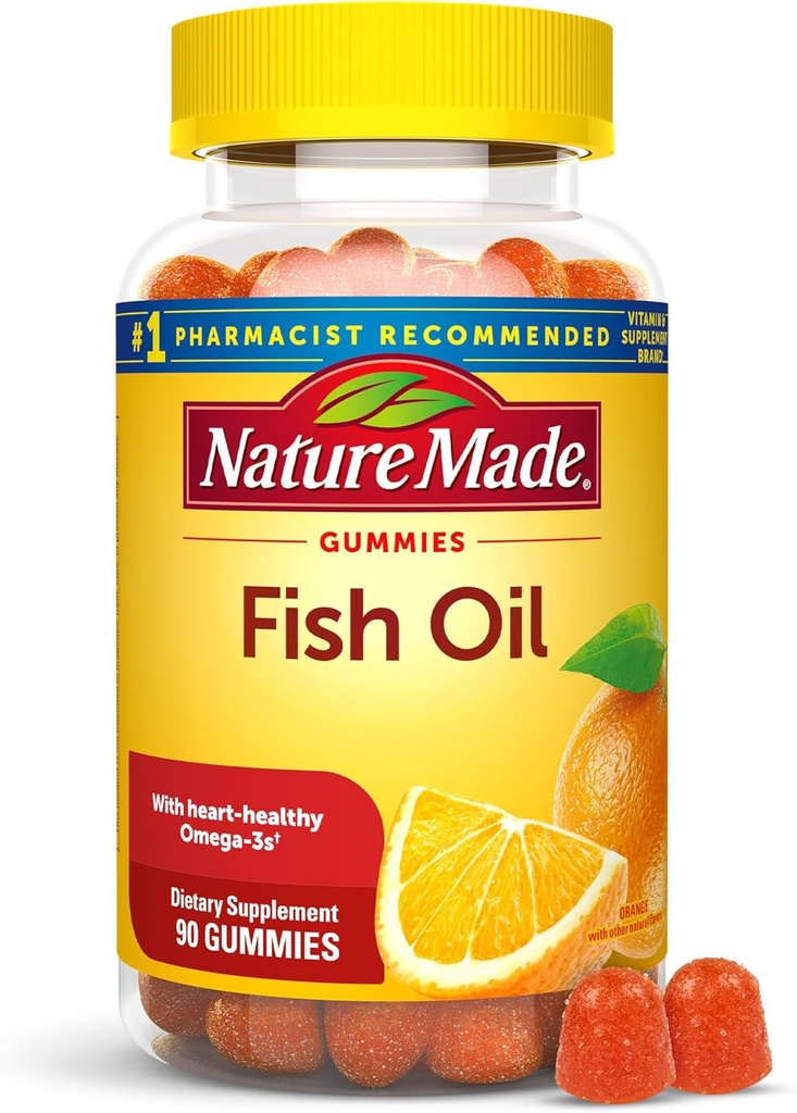 Huile de poisson de nature Omega 3 Gummies, suppléments d'huile de poisson Omega 3, soutien cardiaque sain, 90 Gummies, 45 jours d'approvisionnement