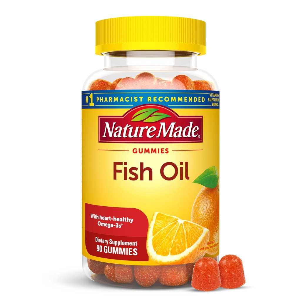 Nature Made Fish Oil Omega 3 Gummies, Omega 3 Fish Oil Supplements, Healthy Heart Support, 90 Gummies, 45 Day Supply