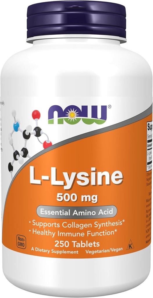 Now Supplements, L-lisina (Cloridrato de L-lisina) 500 mg, Ácido Amino, 250 comprimidos