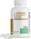 บรอนสัน L-Lysine ความแข็งแกร่งพิเศษ 1000 MG ต่อ Table High Potient, Imun รองรับ & สนับสนุน Collagen Ss simission, Not-GMO, 250 tableterian