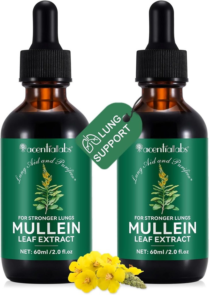 2 Pcs Orquilid Mulin Extrapulí suplementari per a la salut Lungs - Vegan, No AdditiusBronchial Netejal per al suport de salut - 2 oz Mullin
