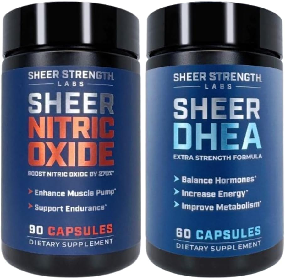 Sheer Strength Labs Nitric Oxide + DHEA 100mg - Nitric Oxide Supplement - Bästa Nitric Oxide Supplement för Män och DHEA Supplement för Män DHEA 100mg