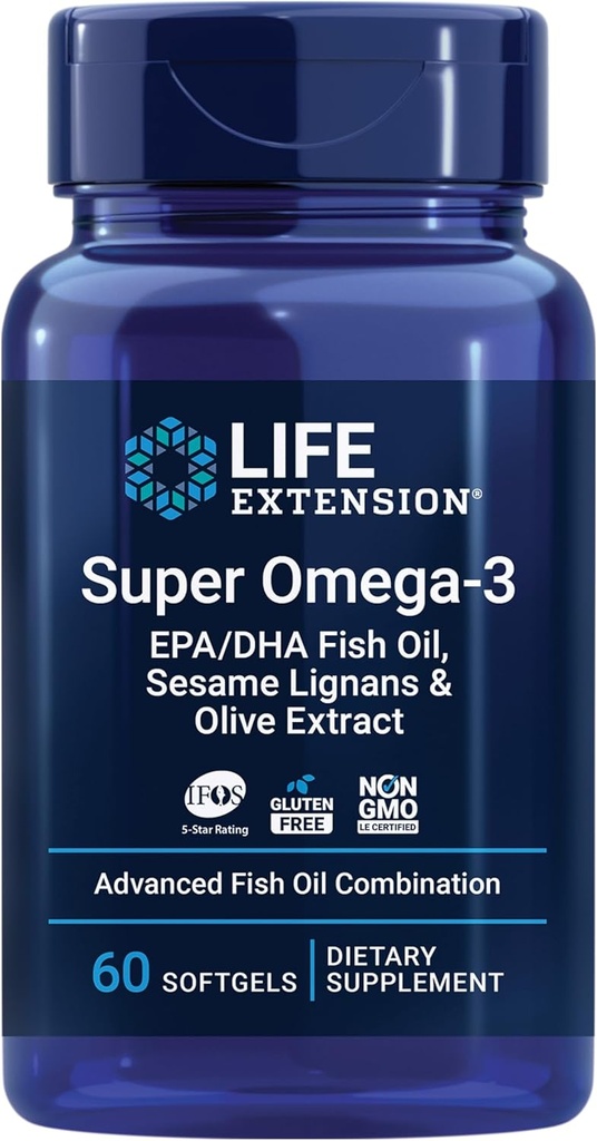 Mở rộng Super Omega-3 EPA/DHA Fish Oil, Sesame Lignans & Olive Eignans – Trích dẫn tim, sức khỏe não, hỗ trợ sức khỏe bốc cháy, hỗ trợ sức khỏe Cholesterol, Gluten miễn phí, không GMO, 60 grategels