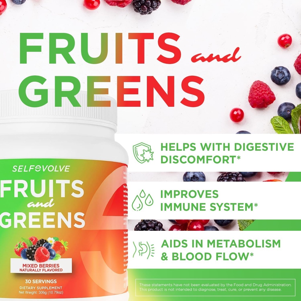 Fruit and Greens Organic Probiotic Powder: 30 Servis untuk Pria & Perempuan. Vegan dengan 10 Milyar CFUs, Spirulina, Kale, Spinach, Chlorella, Elderberry, Enzymes Digetrical - Progories