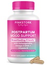 Pink Stork Postpartum Mood Support – Postnatal Supplement for Women – Breastfeeding Friendly – Ashwagandha, Saffron, DHA, Methylated B12 – Stress & Cognitive Support – 30-Day Supply