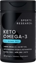 Sports Research ® Keto Omega Fish Oil 1400mg - Full Spectrum Omega3 Blend with Astaxanthin & Coconut MCT Oil - Keto Certified, Soy & Gluten- Free (120 Softgels)