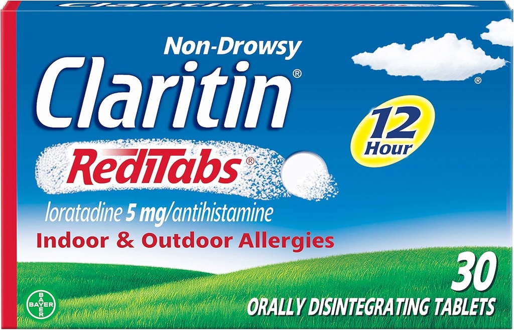 Claritin RediTabs 12 ore Alergie Medicină, Prescripție non-drowsy Concentrație Alergie Relief, Loratadină Antihistaminice comprimate, 30 Conte, Pachet de 2